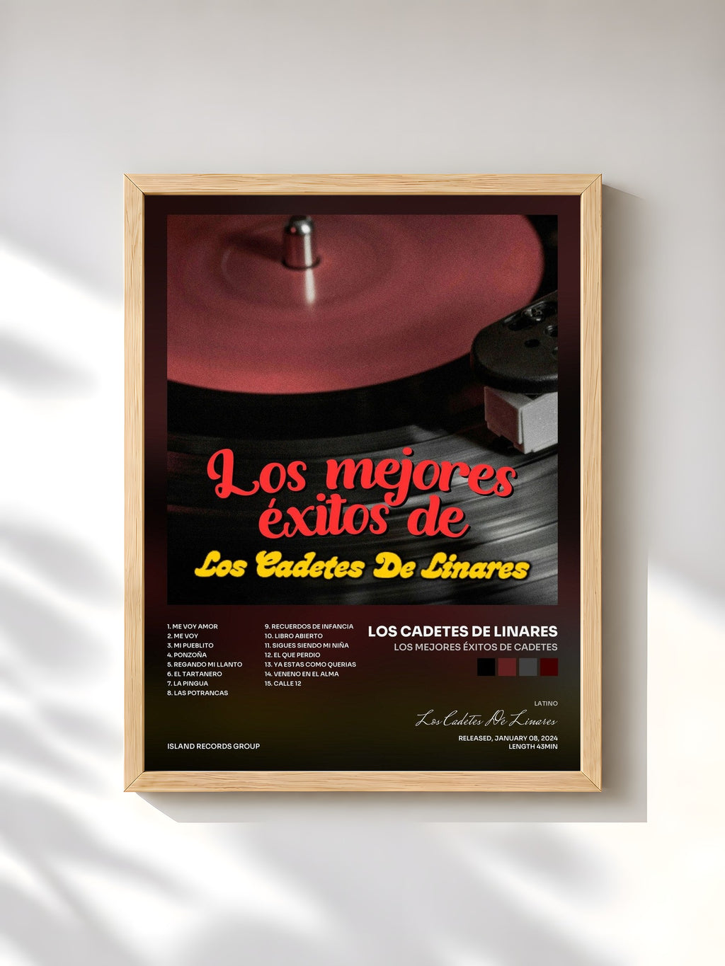 #bois Tableau de l'album Los Mejores Éxitos de Cadetes de Los Cadetes De Linares, cadre en bois brut, imprimé et encadré en France