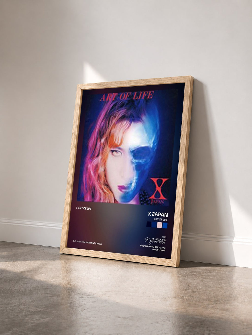 #bois Tableau de l'album Art Of Life de X JAPAN vu de trois quarts, cadre en bois brut