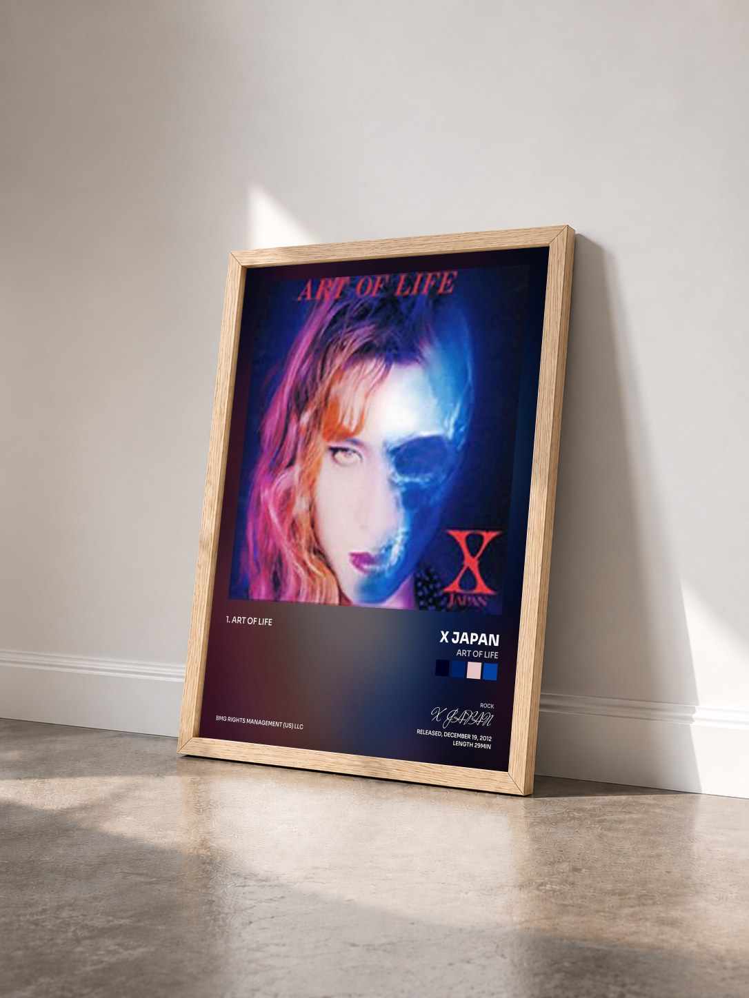 #bois Tableau de l'album Art Of Life de X JAPAN vu de trois quarts, cadre en bois brut