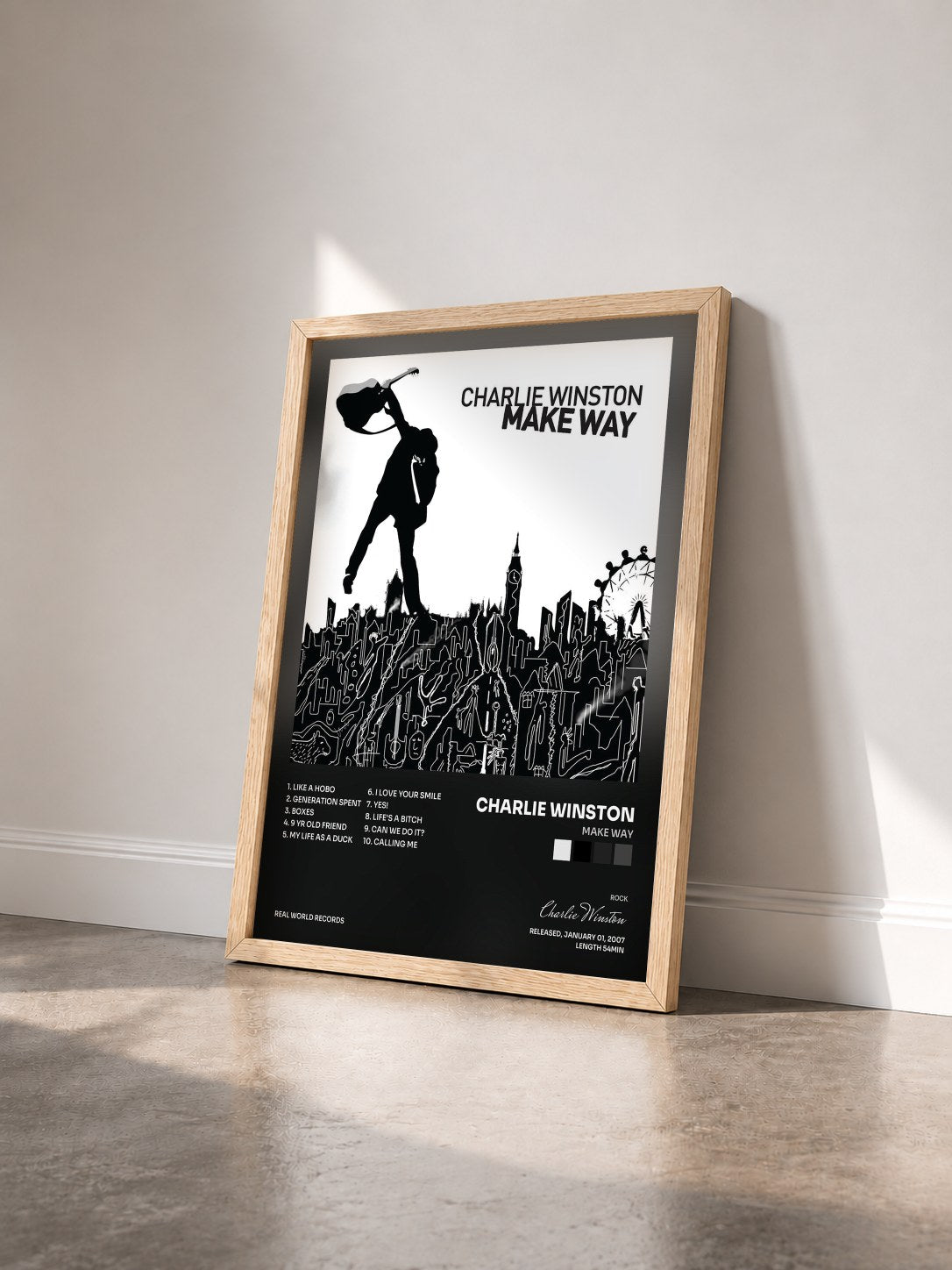 #bois Tableau de l'album Make Way de Charlie Winston vu de trois quarts, cadre en bois brut