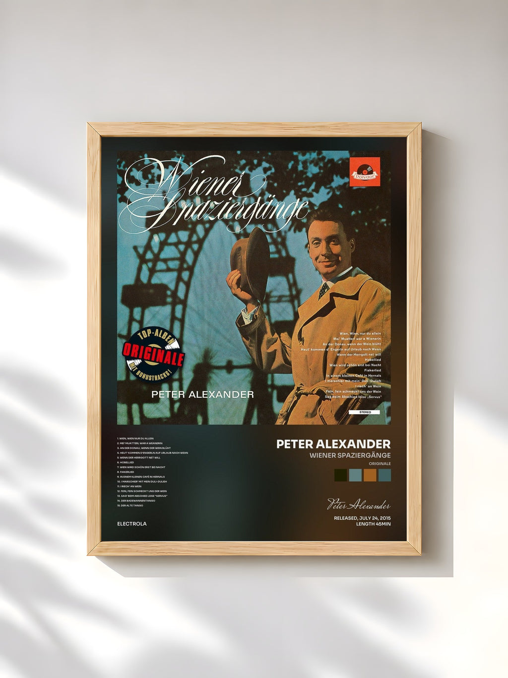 #bois Tableau de l'album Wiener Spaziergänge (Originale) de Peter Alexander, cadre en bois brut, imprimé et encadré en France
