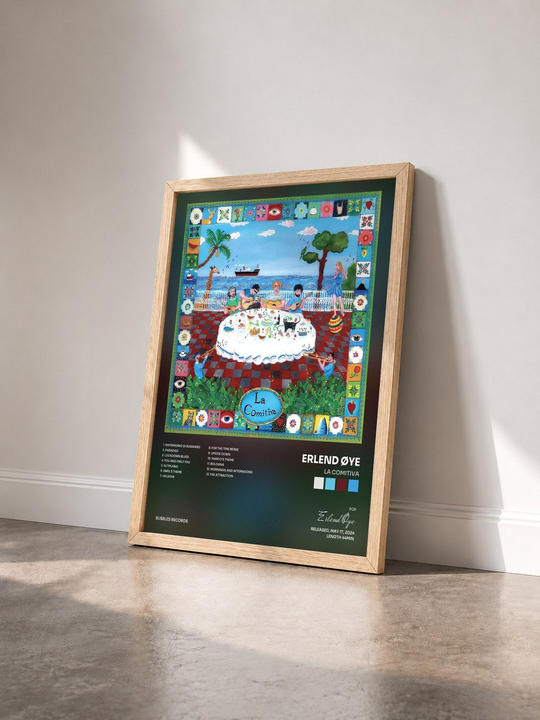 #bois Tableau de l'album La Comitiva de Erlend Øye vu de trois quarts, cadre en bois brut