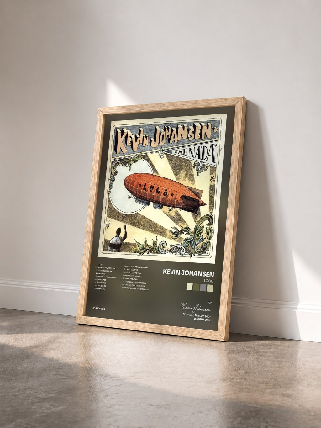 #bois Tableau de l'album Logo de Kevin Johansen vu de trois quarts, cadre en bois brut