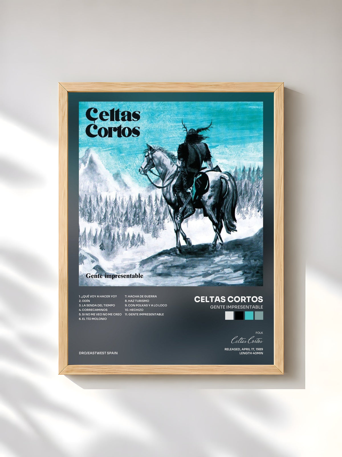 #bois Tableau de l'album Gente Impresentable de Celtas Cortos, cadre en bois brut, imprimé et encadré en France