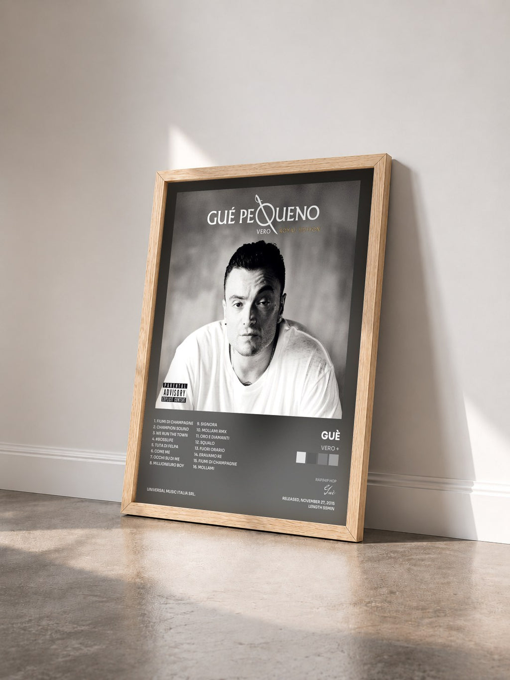 #bois Tableau de l'album Vero + de Guè vu de trois quarts, cadre en bois brut