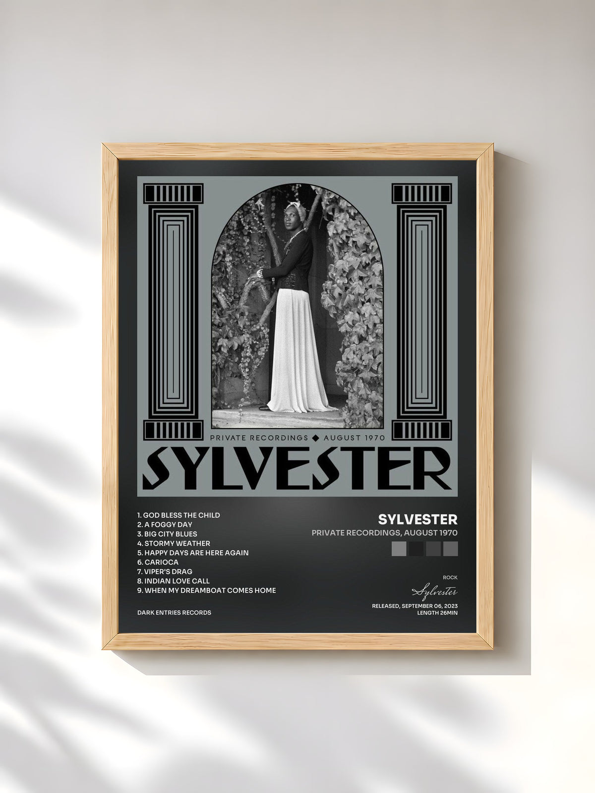 #bois Tableau de l'album Private Recordings, August 1970 de Sylvester, cadre en bois brut, imprimé et encadré en France