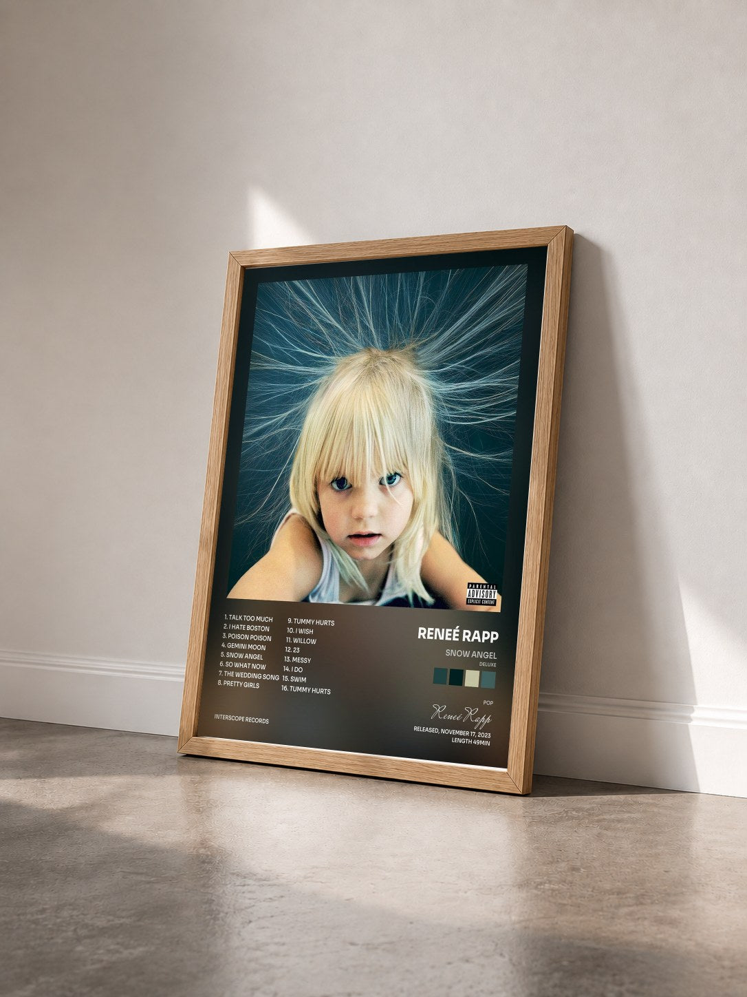 #bois Tableau de l'album Snow Angel (Deluxe) de Reneé Rapp vu de trois quarts, cadre en bois brut