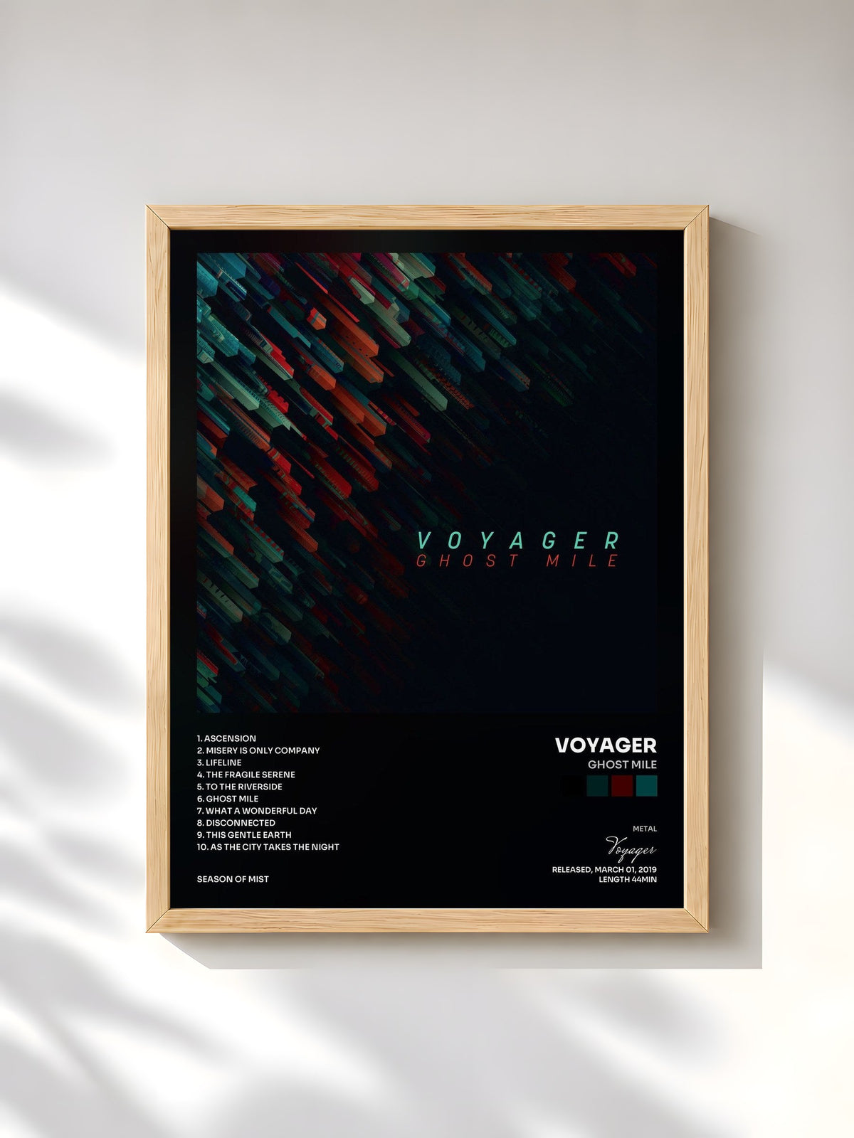 #bois Tableau de l'album Ghost Mile de Voyager, cadre en bois brut, imprimé et encadré en France