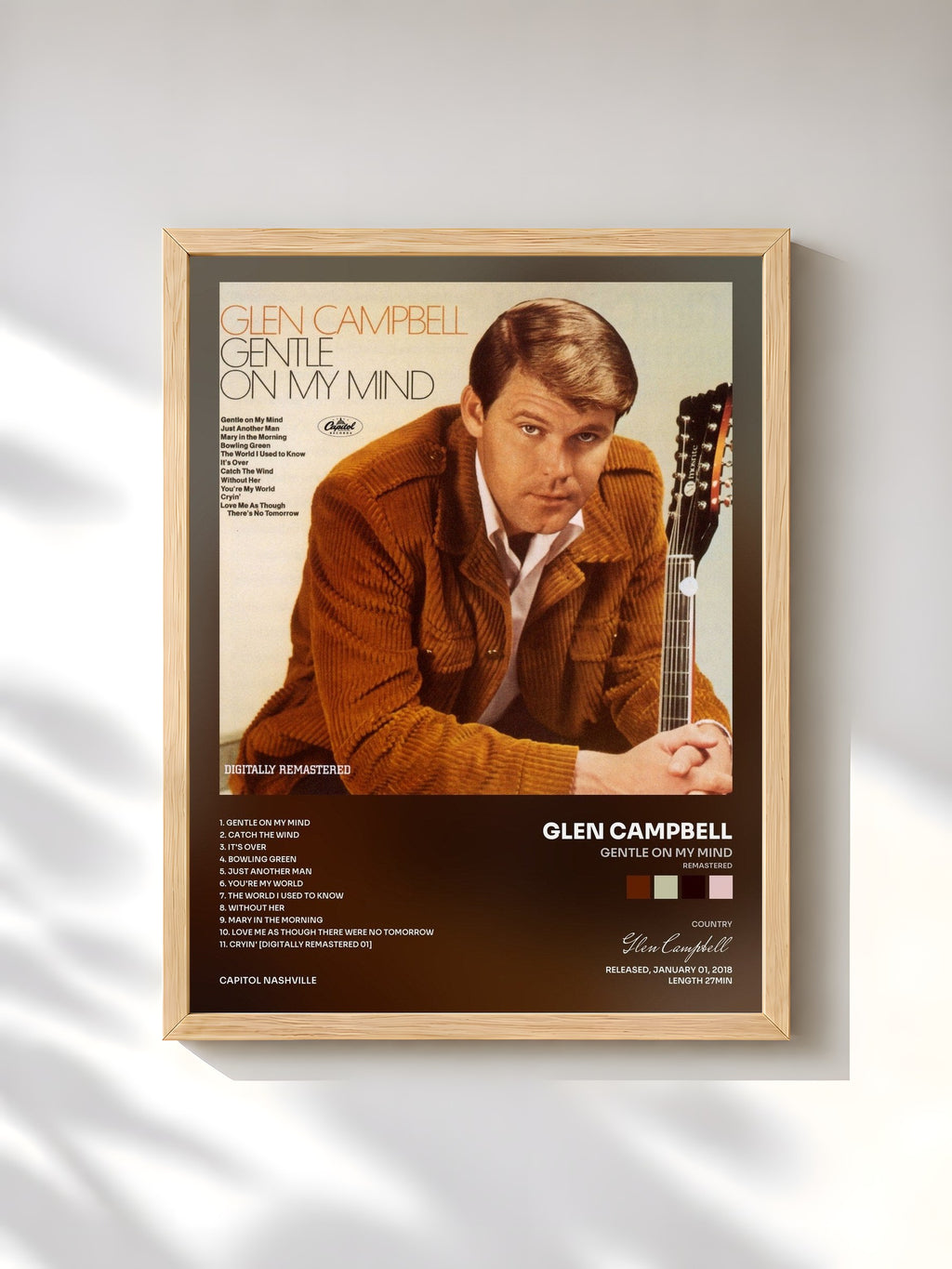 #bois Tableau de l'album Gentle On My Mind (Remastered) de Glen Campbell, cadre en bois brut, imprimé et encadré en France