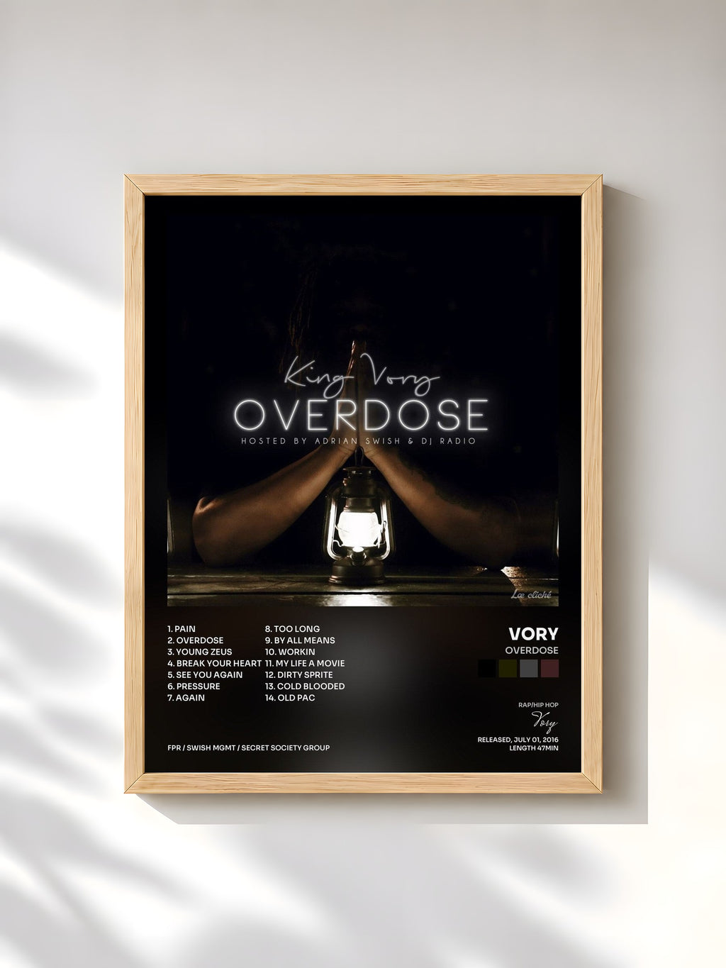 #bois Tableau de l'album Overdose de Vory, cadre en bois brut, imprimé et encadré en France
