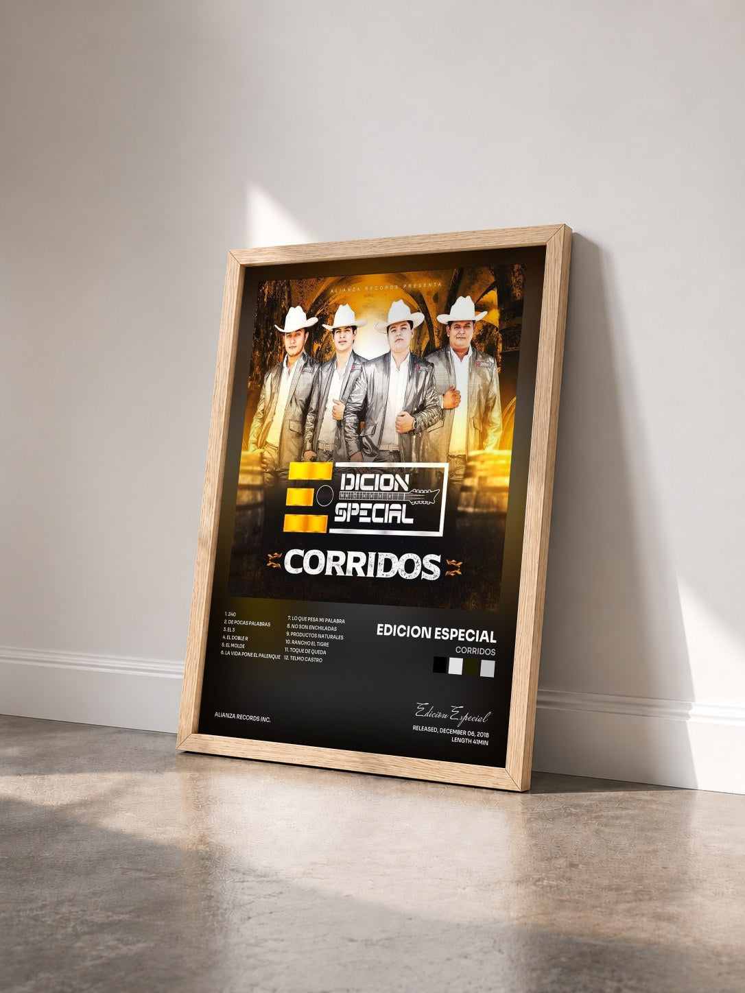 #bois Tableau de l'album Corridos de Edicion Especial vu de trois quarts, cadre en bois brut
