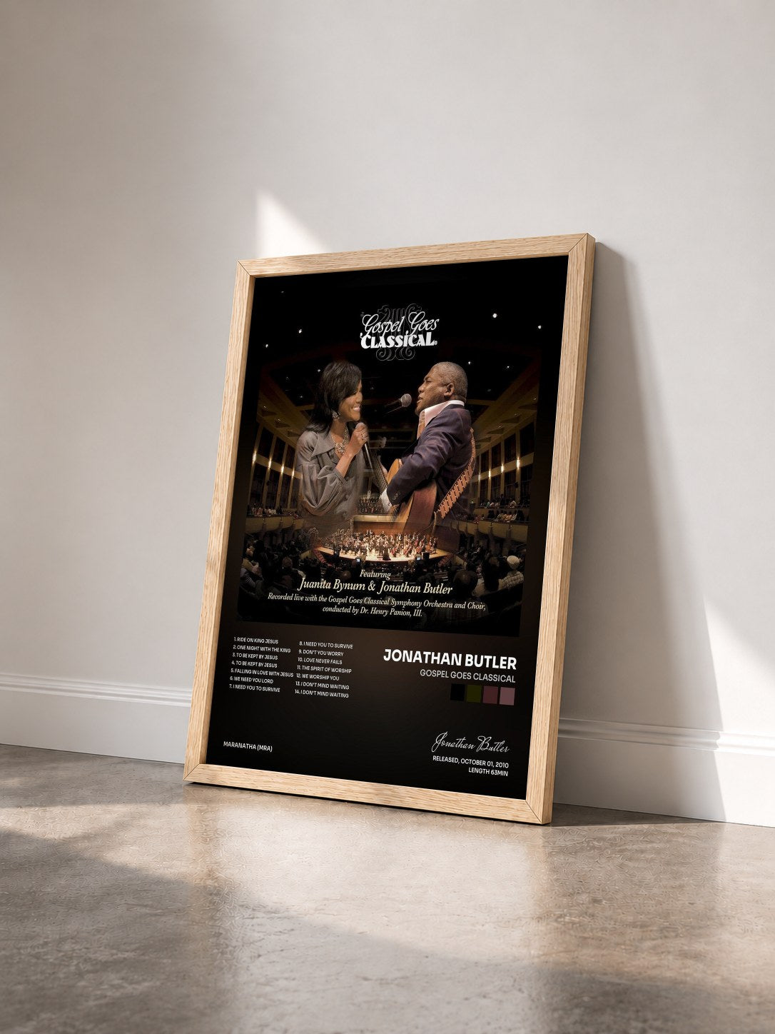 #bois Tableau de l'album Gospel Goes Classical de Jonathan Butler vu de trois quarts, cadre en bois brut