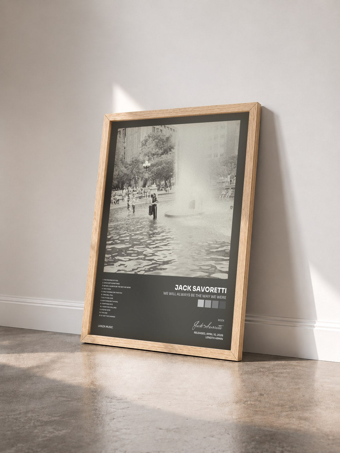 #bois Tableau de l'album We Will Always Be The Way We Were de Jack Savoretti vu de trois quarts, cadre en bois brut
