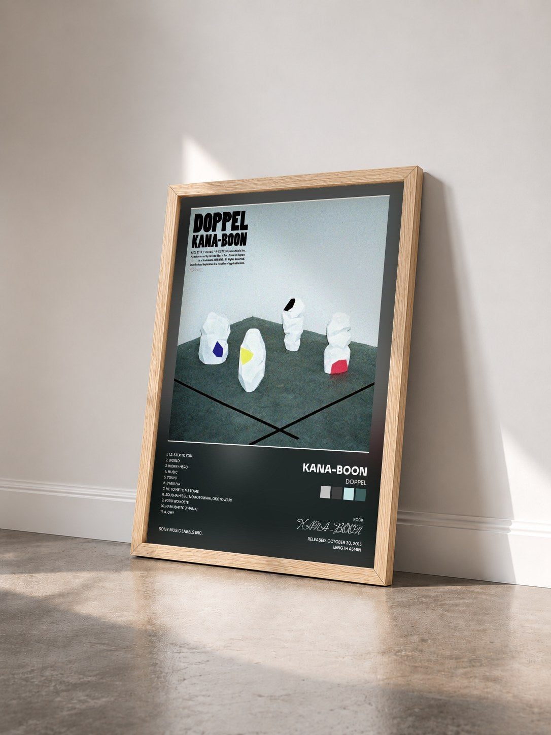 #bois Tableau de l'album DOPPEL de KANA-BOON vu de trois quarts, cadre en bois brut