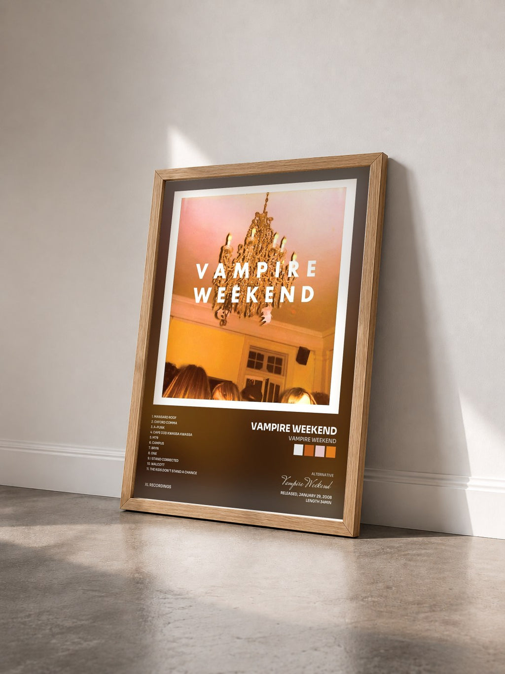 #bois Tableau de l'album Vampire Weekend de Vampire Weekend vu de trois quarts, cadre en bois brut
