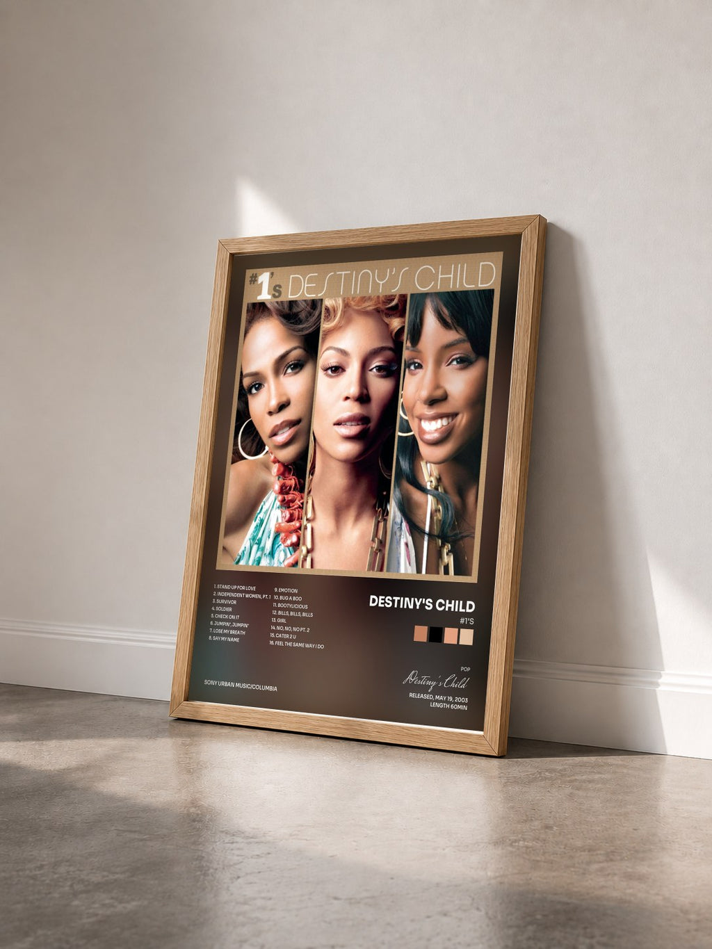 #bois Tableau de l'album #1's de Destiny's Child vu de trois quarts, cadre en bois brut