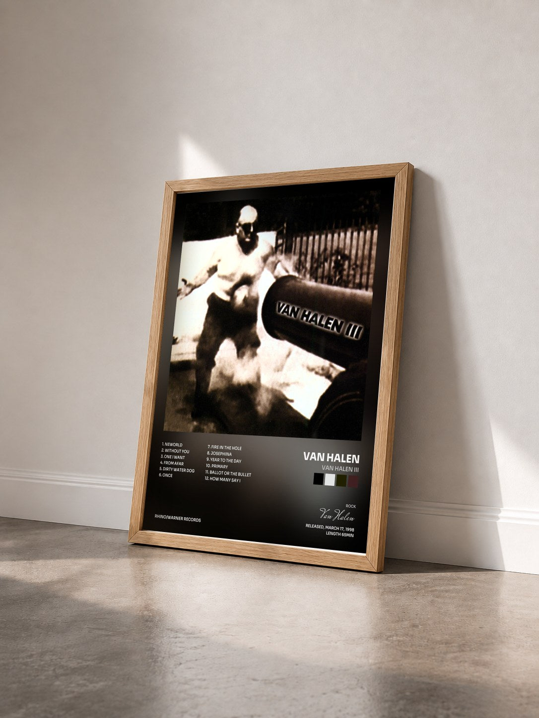 #bois Tableau de l'album Van Halen III de Van Halen vu de trois quarts, cadre en bois brut