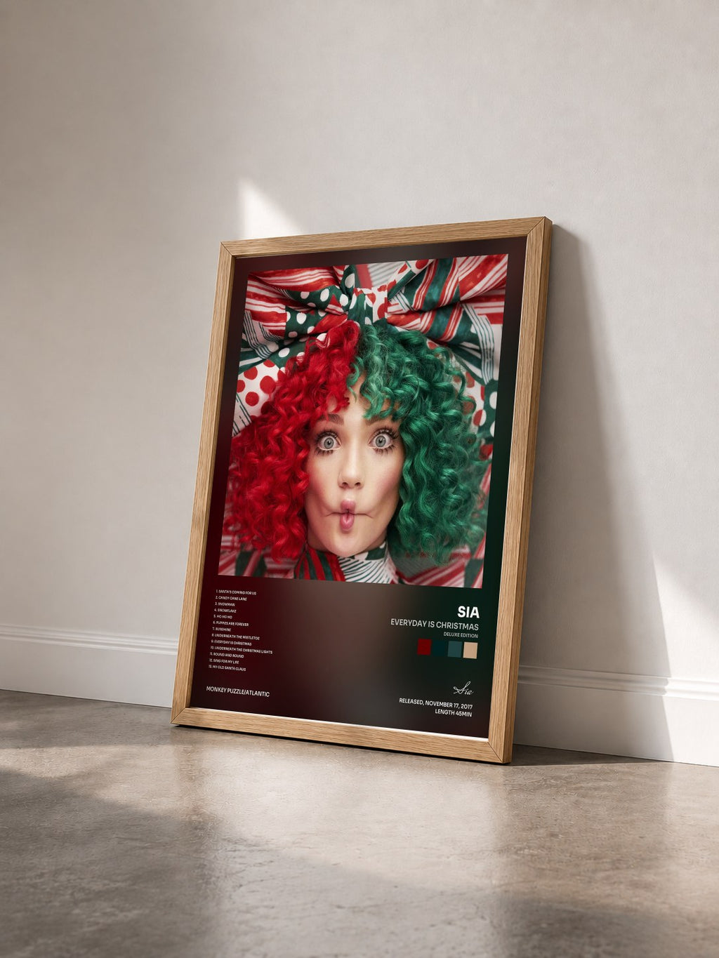 #bois Tableau de l'album Everyday Is Christmas (Deluxe Edition) de Sia vu de trois quarts, cadre en bois brut