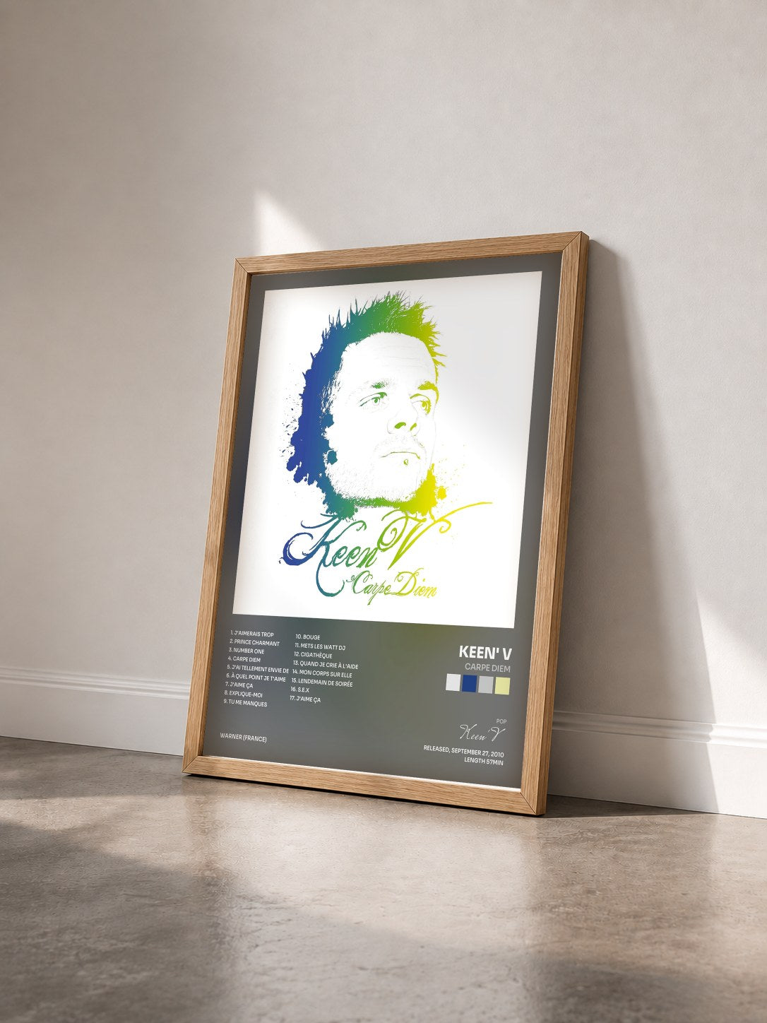 #bois Tableau de l'album Carpe Diem de Keen' V vu de trois quarts, cadre en bois brut