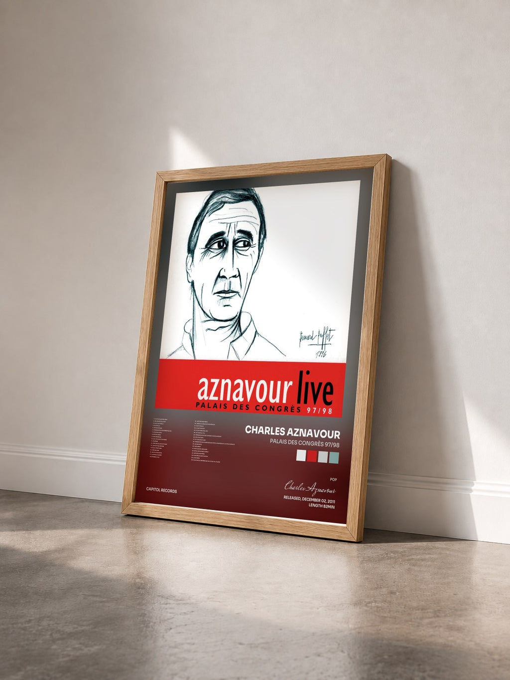#bois Tableau de l'album Palais des Congrès 97/98 de Charles Aznavour vu de trois quarts, cadre en bois brut