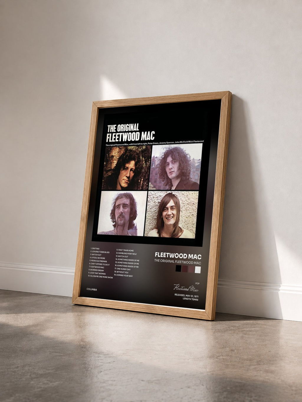 #bois Tableau de l'album The Original Fleetwood Mac de Fleetwood Mac vu de trois quarts, cadre en bois brut