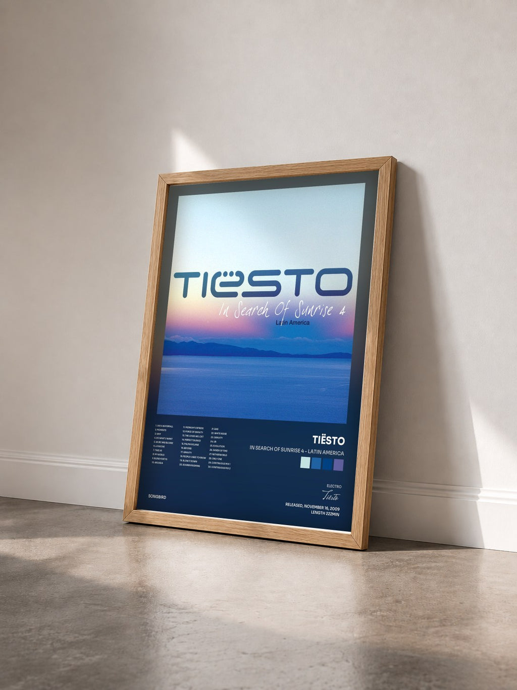 #bois Tableau de l'album In Search Of Sunrise 4 - Latin America de Tiësto vu de trois quarts, cadre en bois brut