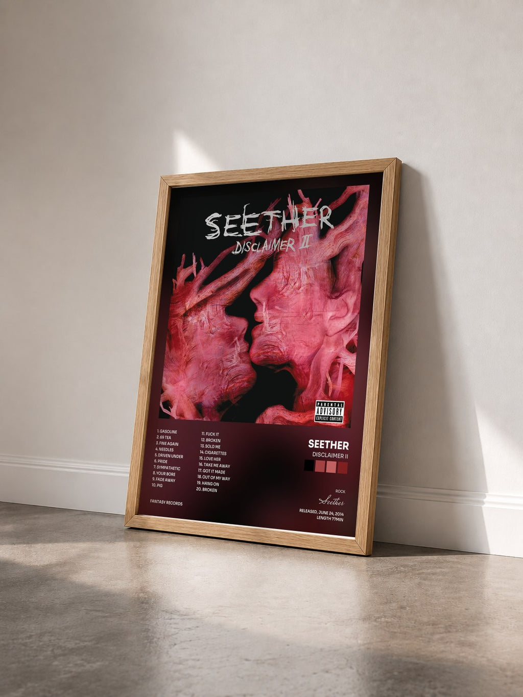 #bois Tableau de l'album Disclaimer II de Seether vu de trois quarts, cadre en bois brut