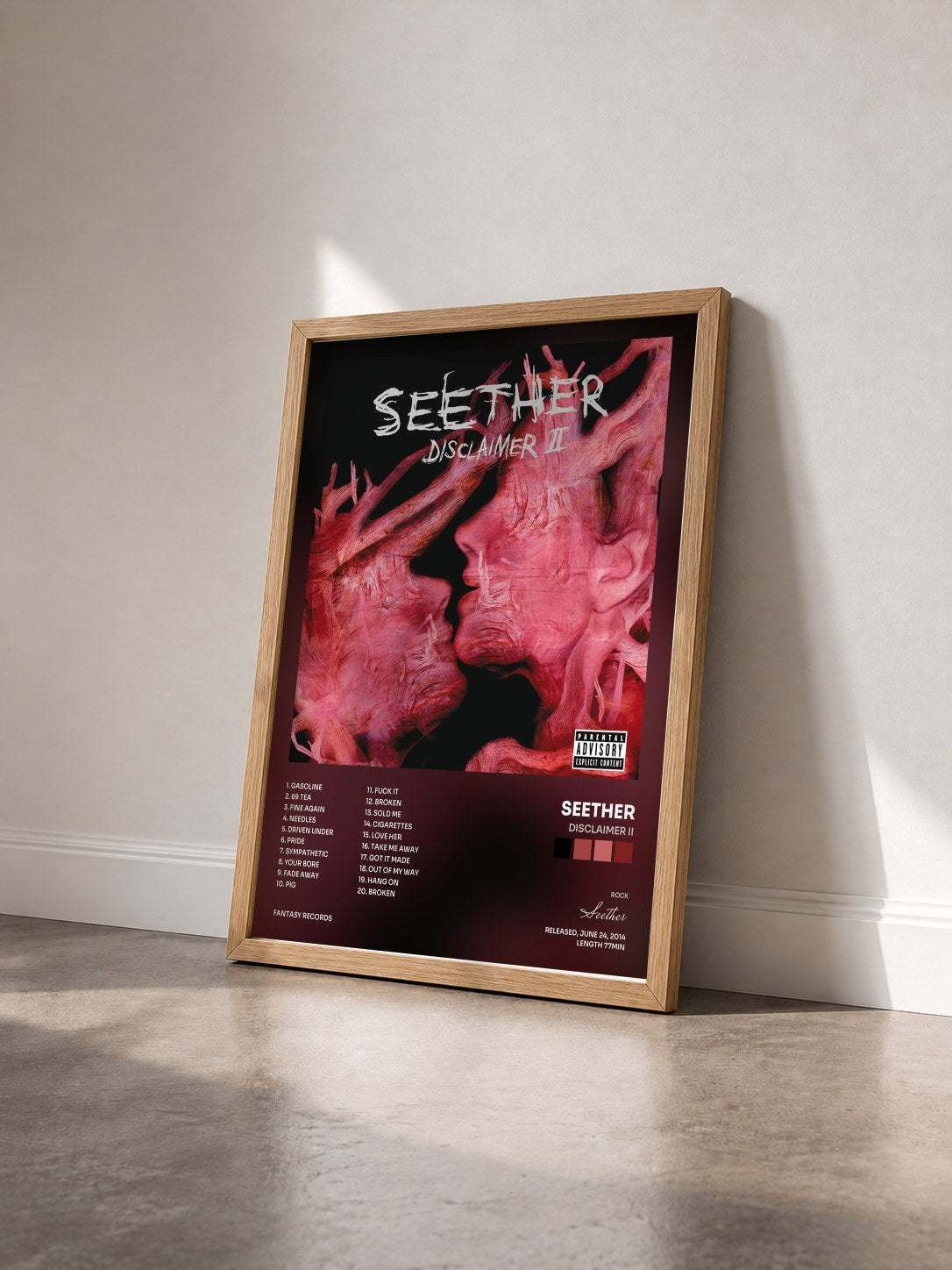 #bois Tableau de l'album Disclaimer II de Seether vu de trois quarts, cadre en bois brut