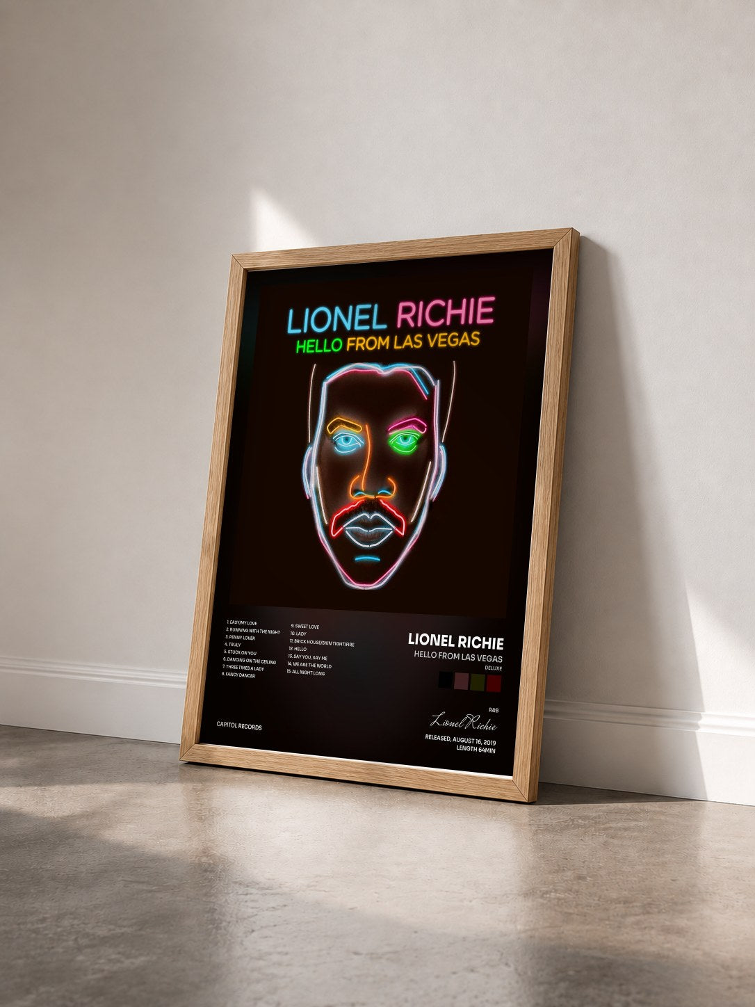 #bois Tableau de l'album Hello From Las Vegas (Deluxe) de Lionel Richie vu de trois quarts, cadre en bois brut