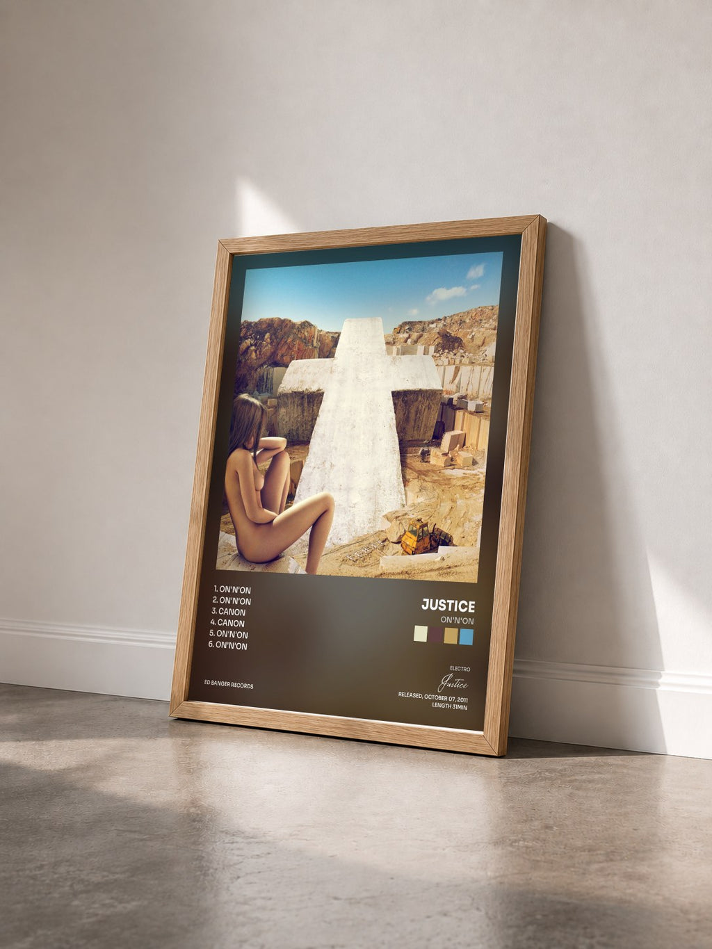 #bois Tableau de l'album On'n'On de Justice vu de trois quarts, cadre en bois brut