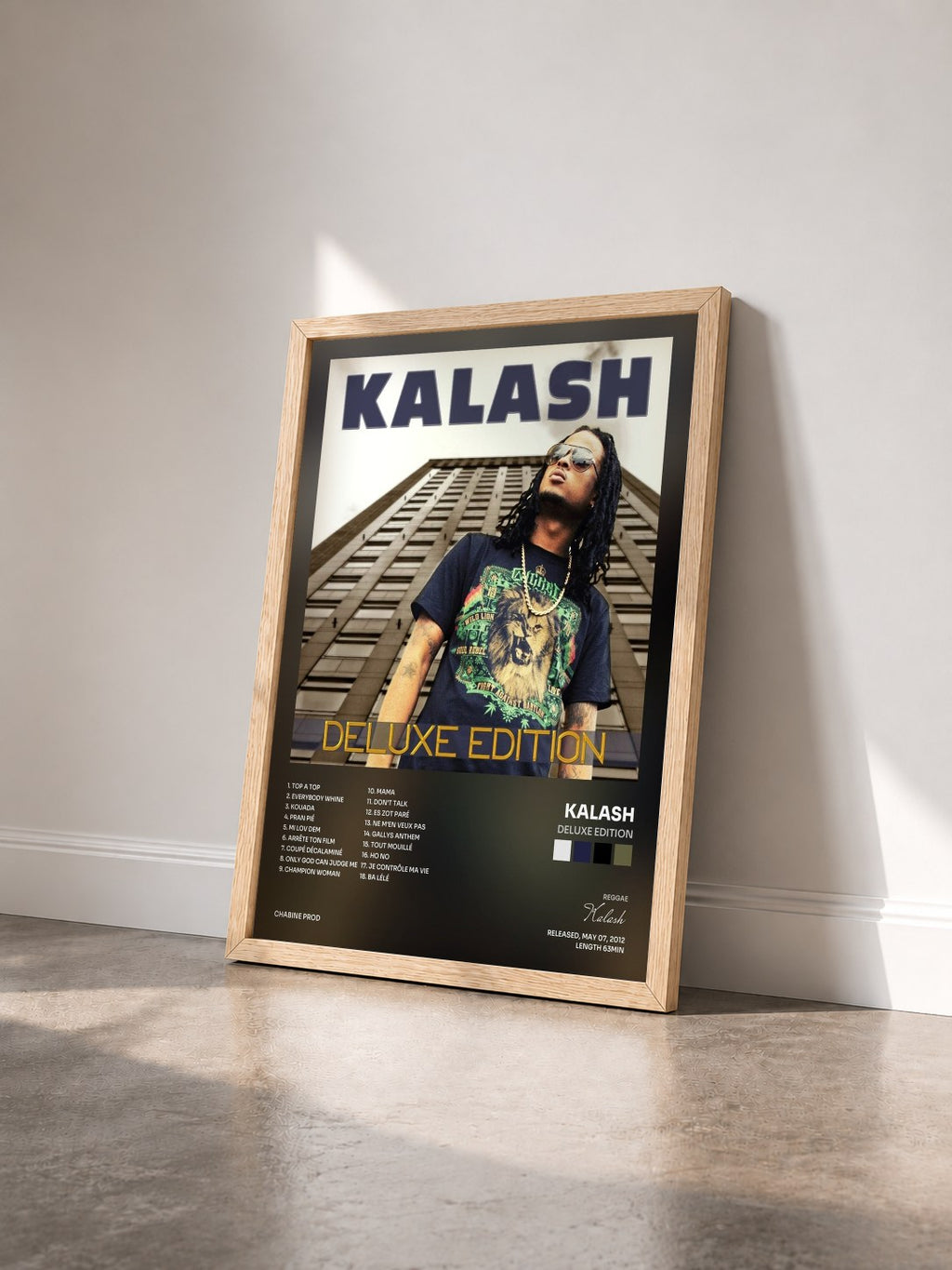 #bois Tableau de l'album Deluxe Edition de Kalash vu de trois quarts, cadre en bois brut