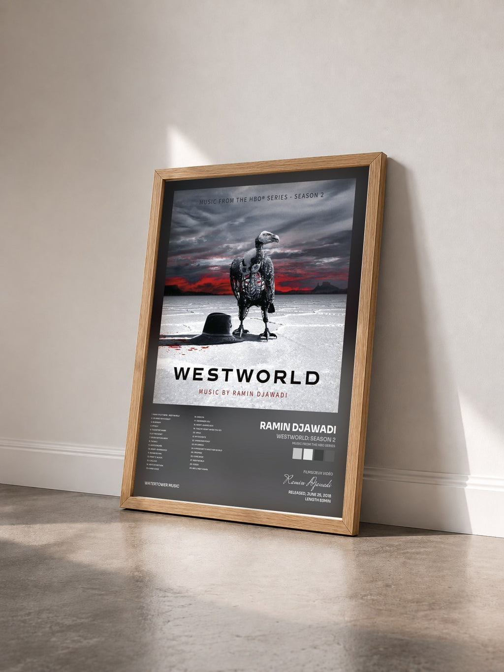 #bois Tableau de l'album Westworld: Season 2 (Music From the HBO Series) de Ramin Djawadi vu de trois quarts, cadre en bois brut