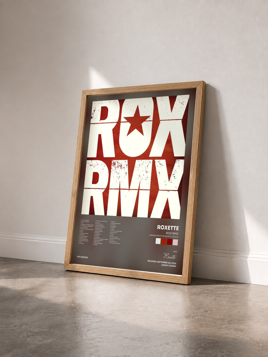 #bois Tableau de l'album ROX RMX (Remixes From The Roxette Vaults) de Roxette vu de trois quarts, cadre en bois brut