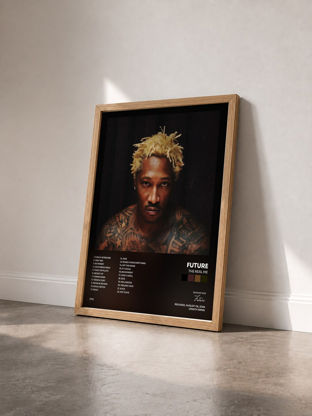 #bois Tableau de l'album The Real Me de Future vu de trois quarts, cadre en bois brut