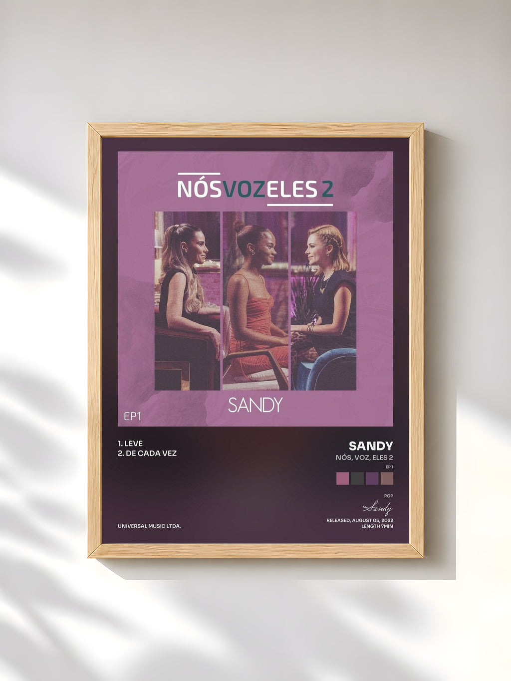 #bois Tableau de l'album Nós, VOZ, Eles 2 (EP 1) de Sandy, cadre en bois brut, imprimé et encadré en France