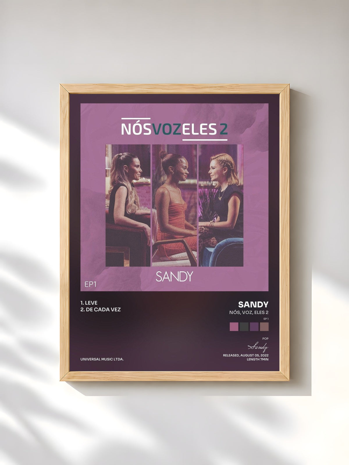 #bois Tableau de l'album Nós, VOZ, Eles 2 (EP 1) de Sandy, cadre en bois brut, imprimé et encadré en France