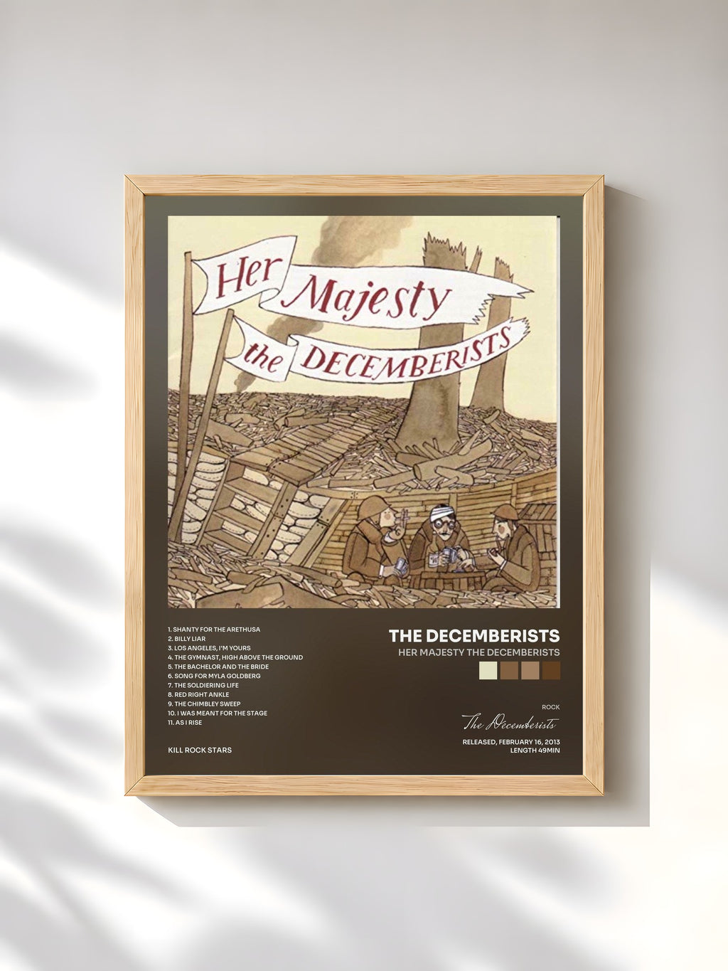 #bois Tableau de l'album Her Majesty The Decemberists de The Decemberists, cadre en bois brut, imprimé et encadré en France
