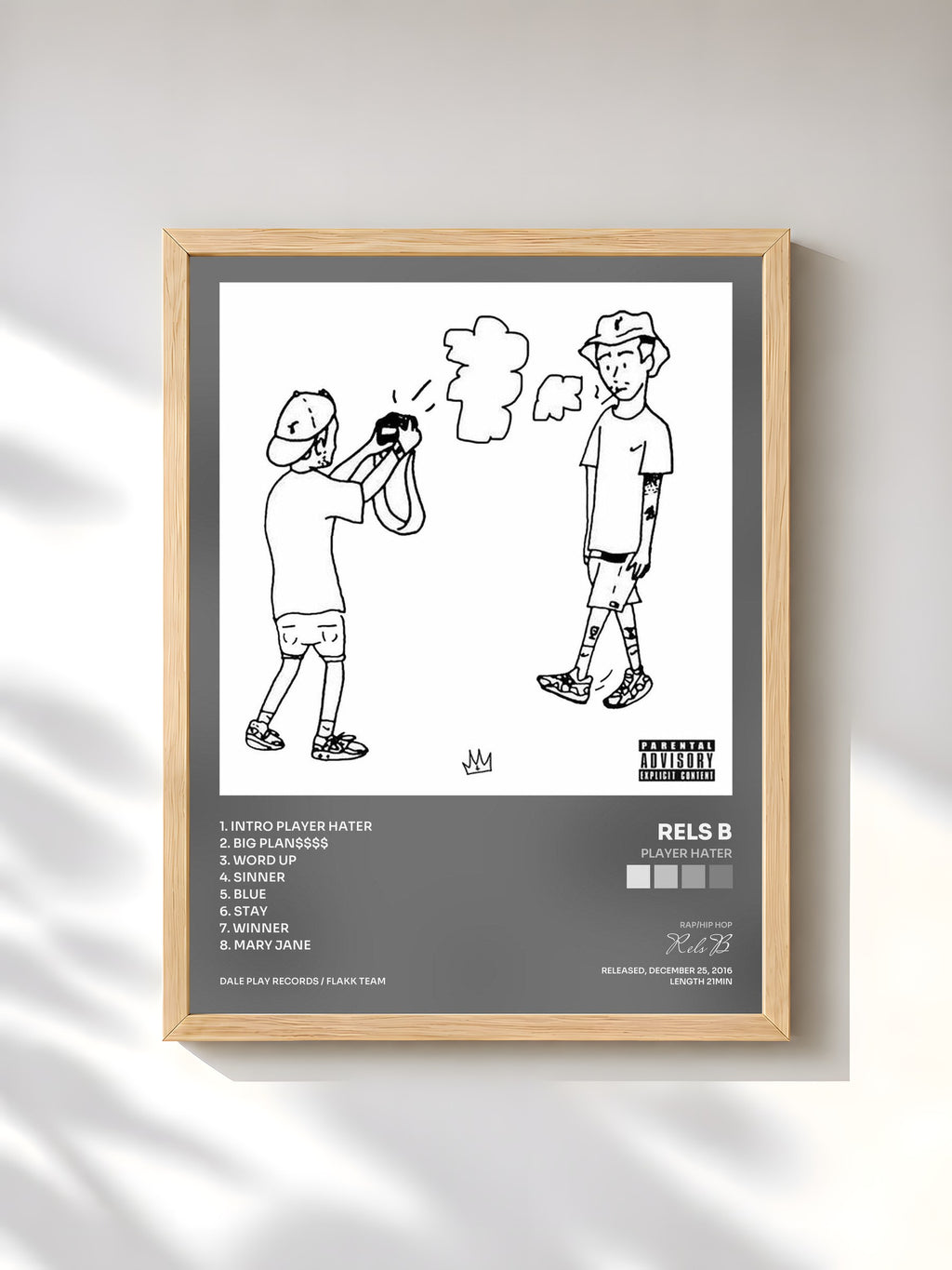 #bois Tableau de l'album Player Hater de Rels B, cadre en bois brut, imprimé et encadré en France