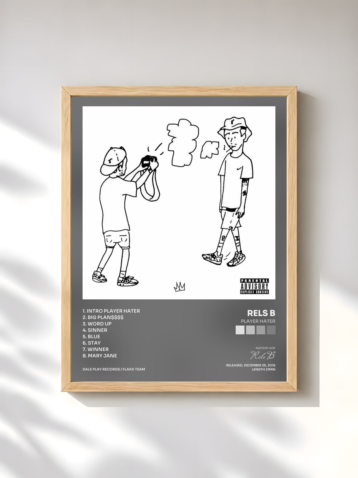 #bois Tableau de l'album Player Hater de Rels B, cadre en bois brut, imprimé et encadré en France