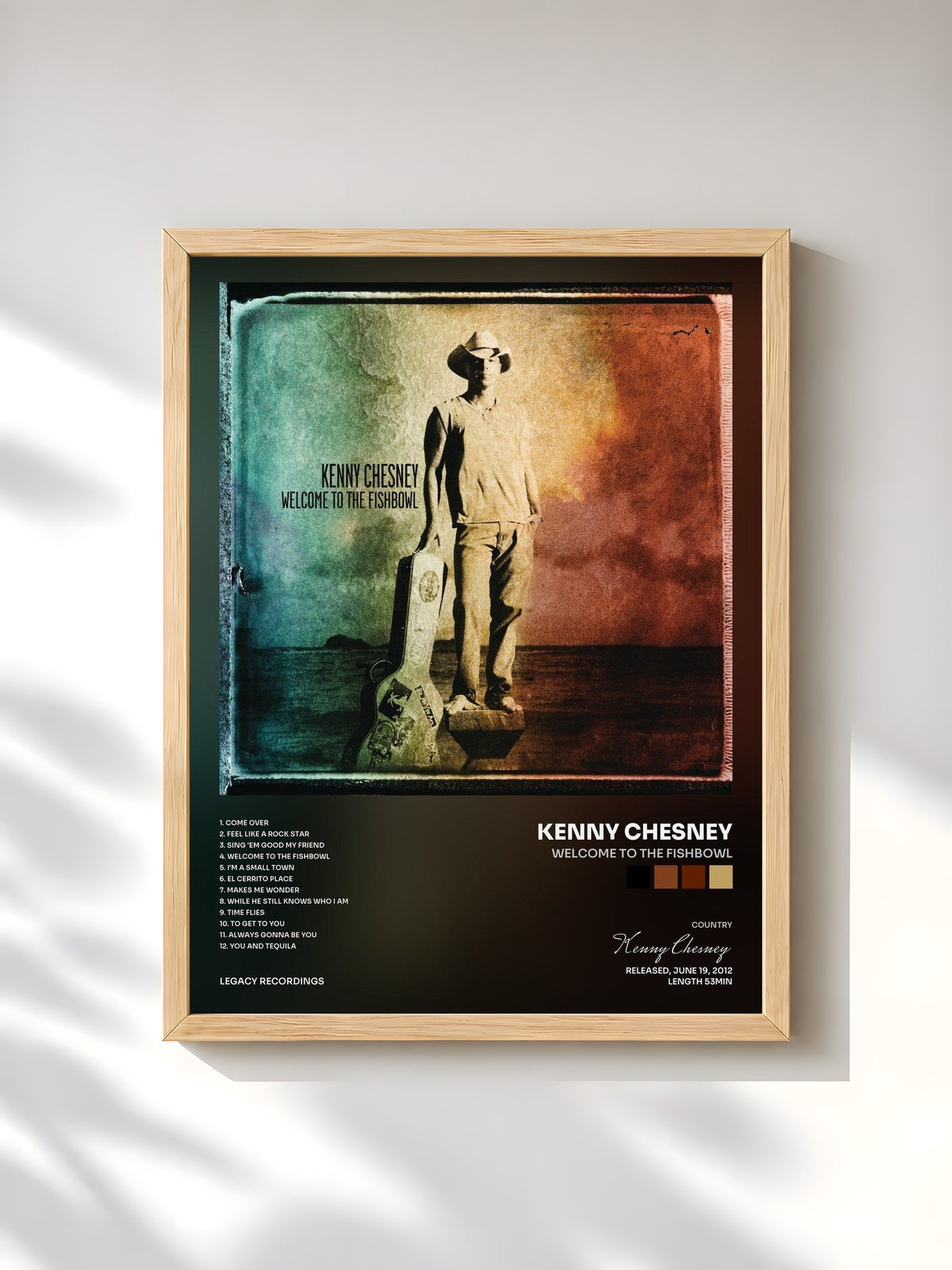 #bois Tableau de l'album Welcome To The Fishbowl de Kenny Chesney, cadre en bois brut, imprimé et encadré en France