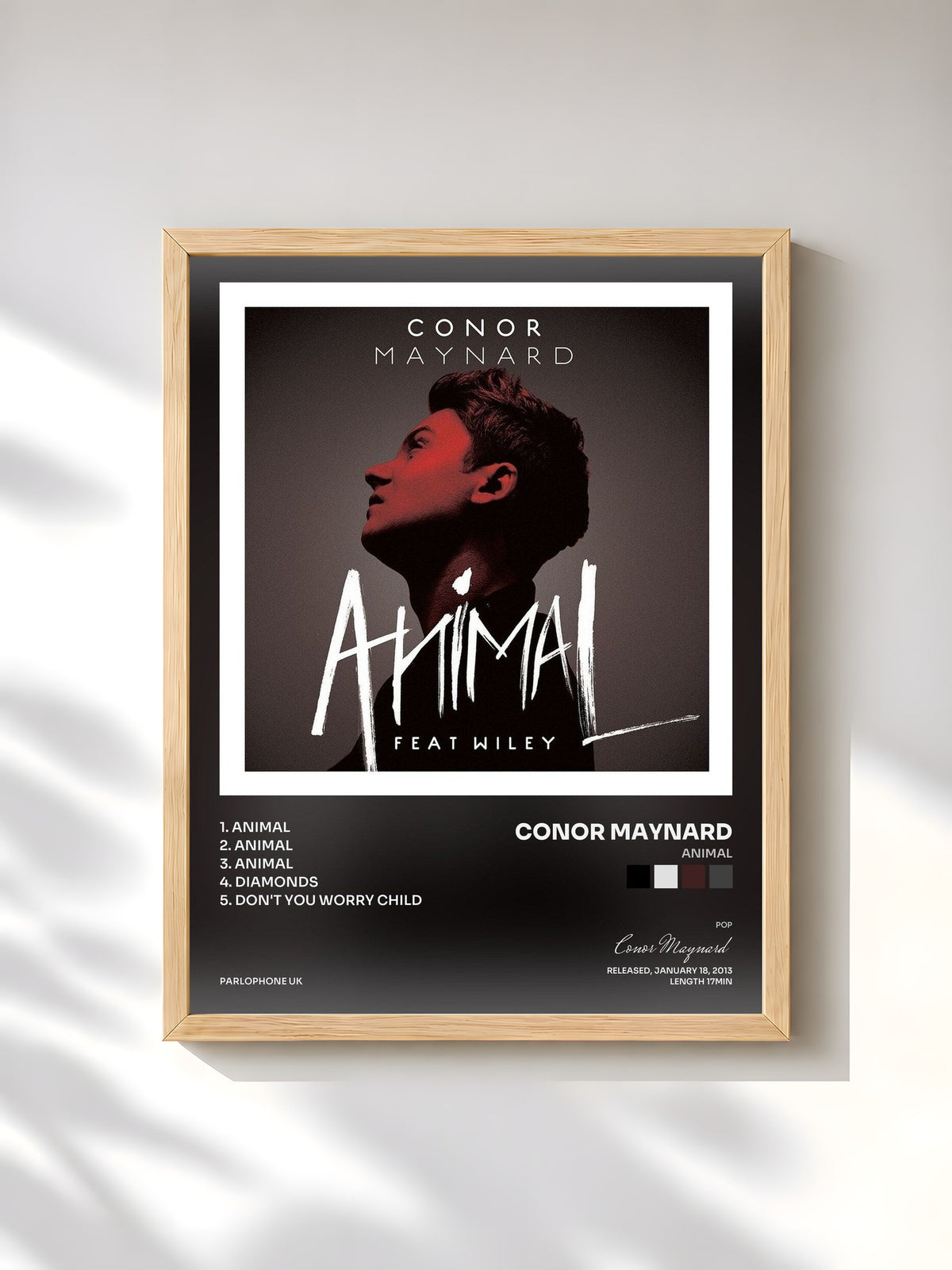 #bois Tableau de l'album Animal de Conor Maynard, cadre en bois brut, imprimé et encadré en France