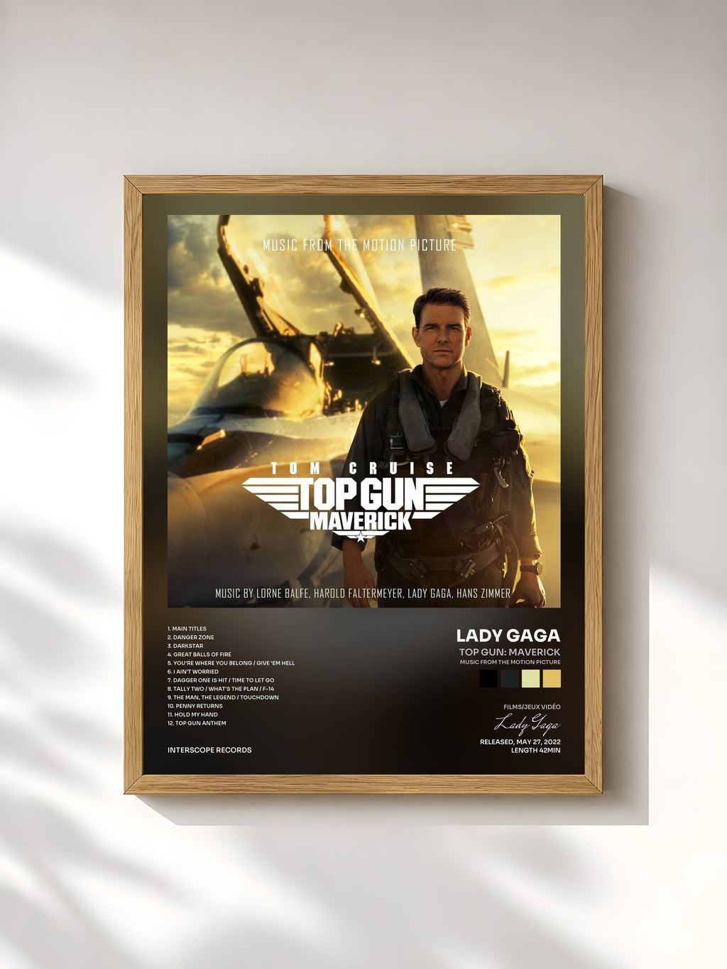 #bois Tableau de l'album Top Gun: Maverick (Music From The Motion Picture) de Lady Gaga, cadre en bois brut, imprimé et encadré en France