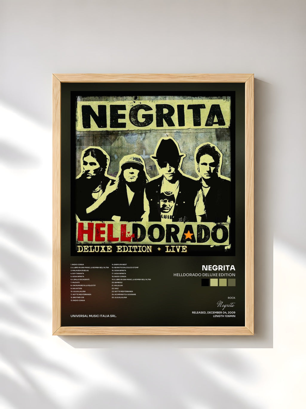 #bois Tableau de l'album Helldorado Deluxe Edition de Negrita, cadre en bois brut, imprimé et encadré en France