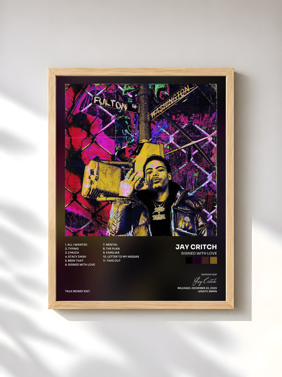 #bois Tableau de l'album Signed with Love de Jay Critch, cadre en bois brut, imprimé et encadré en France
