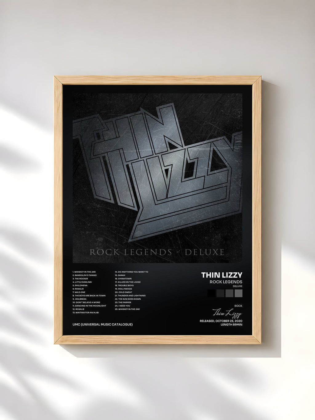 #bois Tableau de l'album Rock Legends (Deluxe) de Thin Lizzy, cadre en bois brut, imprimé et encadré en France