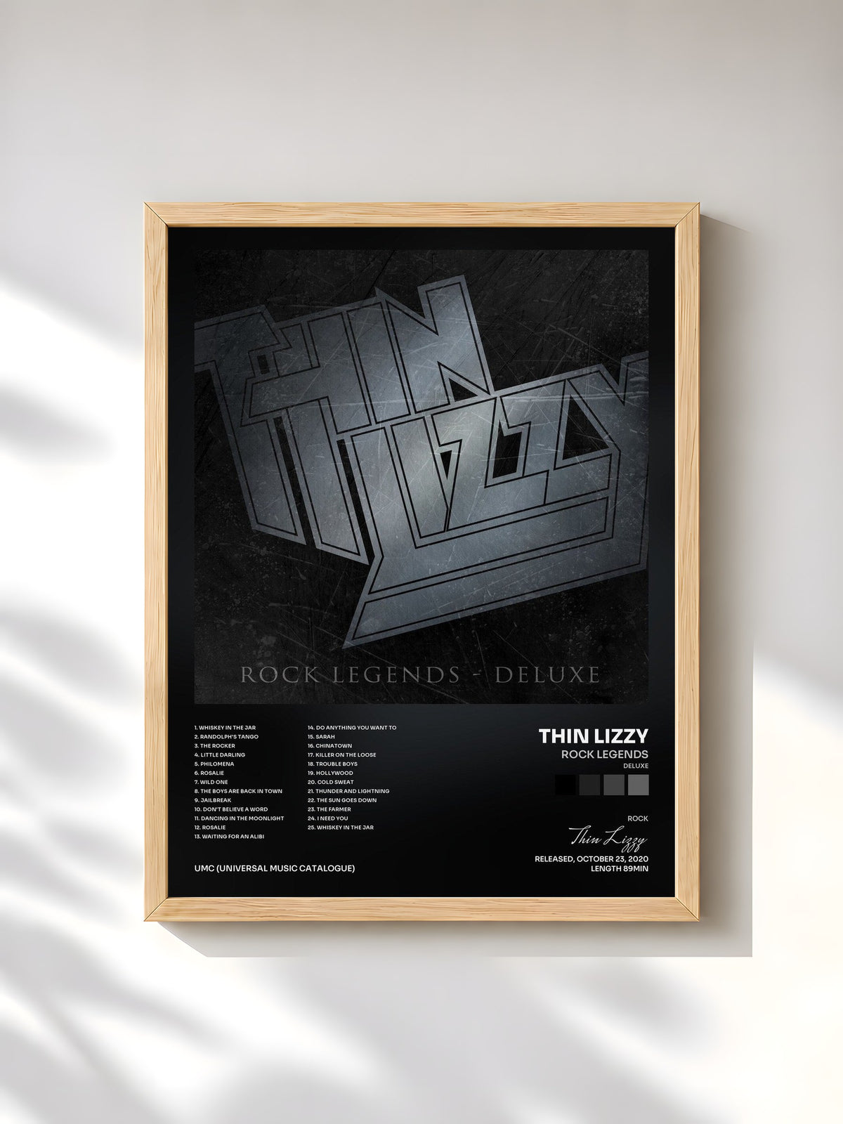 #bois Tableau de l'album Rock Legends (Deluxe) de Thin Lizzy, cadre en bois brut, imprimé et encadré en France