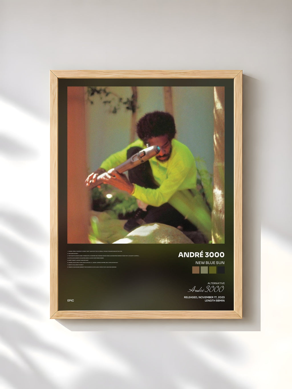 #bois Tableau de l'album New Blue Sun de André 3000, cadre en bois brut, imprimé et encadré en France