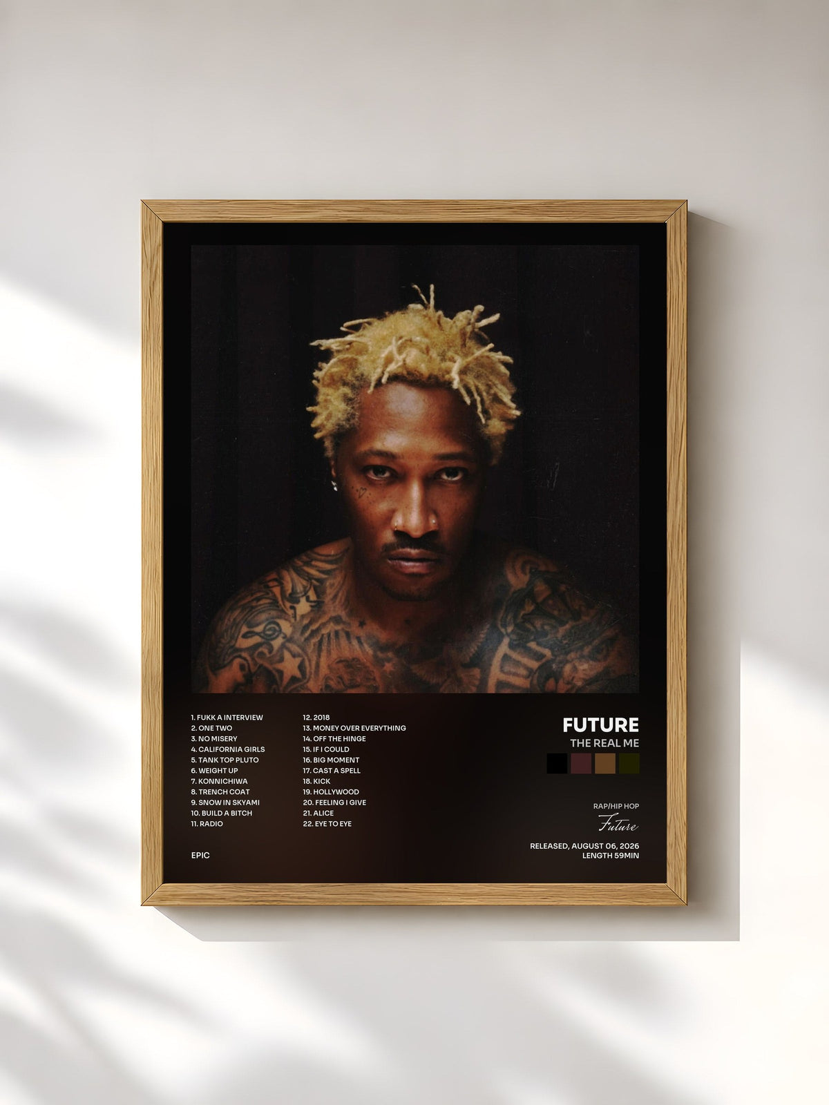 #bois Tableau de l'album The Real Me de Future, cadre en bois brut, imprimé et encadré en France