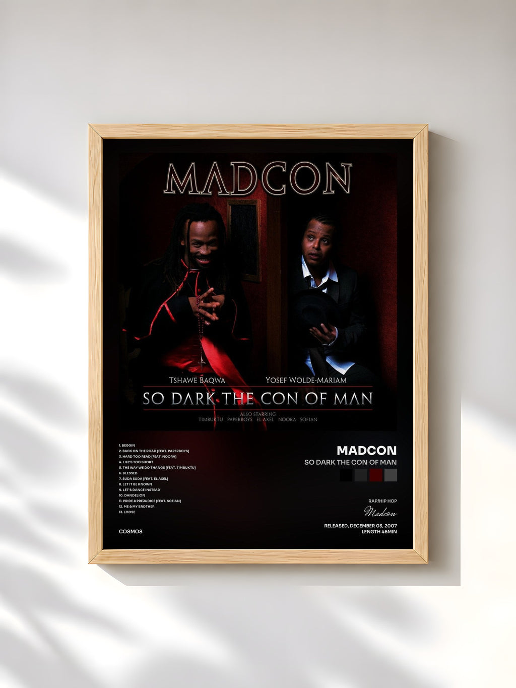 #bois Tableau de l'album So Dark The Con Of Man de Madcon, cadre en bois brut, imprimé et encadré en France