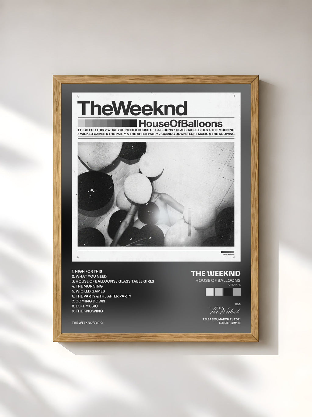 #bois Tableau de l'album House Of Balloons (Original) de The Weeknd, cadre en bois brut, imprimé et encadré en France